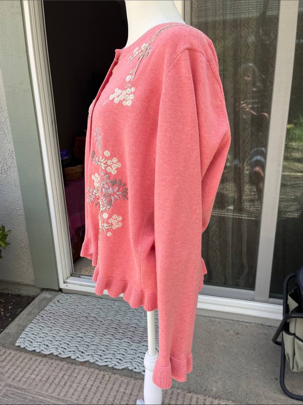 Sundance 100% Cotton Pink Embroidered Floral Button-Front Cardigan XL - Picture 5 of 9